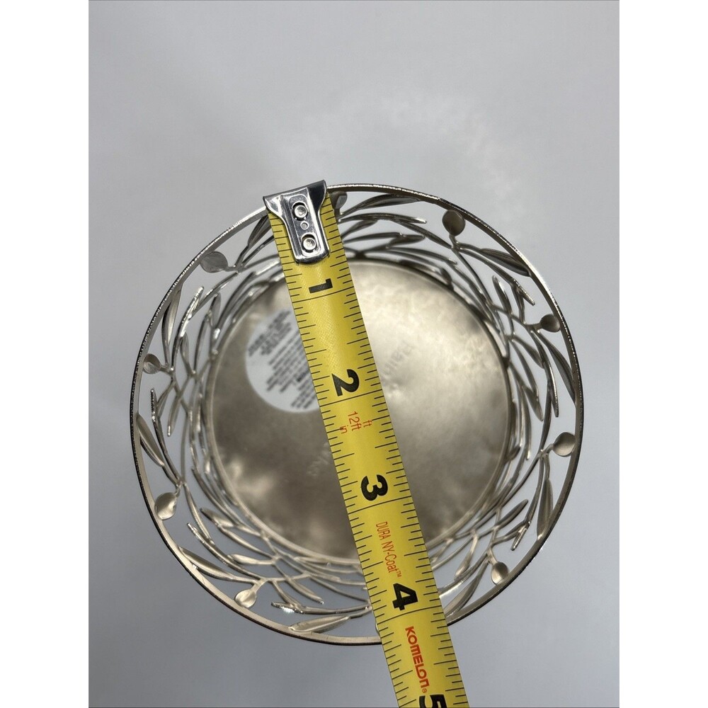 Bath & Body Works Vine Leaf Pattern Silver 3-Wick Pedestal 14.5 oz Candle Holder - Picture 9 of 9